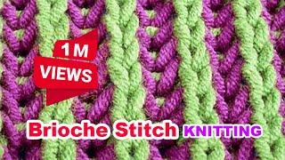 Twocolor BRIOCHE Stitch  Easy Tutorial · Knitting Stitch Patterns · Mar 2015 [upl. by Giffer]