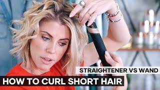 How To Curl Hair With A Straightener VS Wand  SHORT HAIR [upl. by Fannie930]