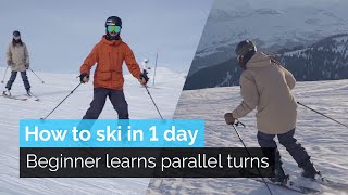 How to Ski in One Day  Beginner Learns Parallel Turns [upl. by Nevet]