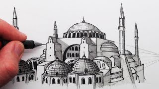 How to Draw The Hagia Sophia Buildings in Perspective [upl. by Aisan921]