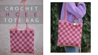 Easy Crochet Checkered Tote Bag Tutorial  Chenda DIY [upl. by Erbes399]