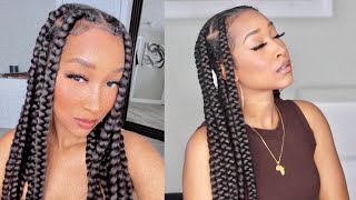 DIY Long Jumbo Knotless Coi Leray Braids Step by Step Feed In Braids for Beginners [upl. by Anneuq193]