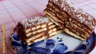 Tort de biscuiti cu crema de cacao  Farfuria vesela [upl. by Bolen]