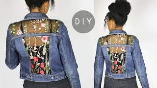 DIY Embroidered Sheer Cut Out Denim Jacket NO SEWING [upl. by Hsirrap299]