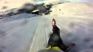 1100 meter piste slide with no skis 82Kmh GoPro Hero [upl. by Lezlie]