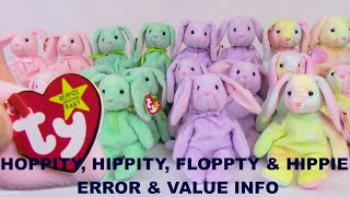 HOPPITY HIPPITY FLOPPITY amp HIPPIE TY Beanie Baby Bunny Rabbits Errors Value  BBToyStorecom [upl. by Ahsinav846]