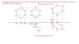 Projection of Planes  Hexagonal Plate resting on VP on its edges [upl. by Ashla]