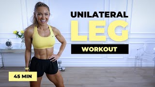 45 Minute Unilateral Leg Workout at Home with Dumbbells  Caroline Girvan [upl. by Esadnac]