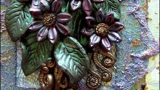 Mixed Media 3D Art Canvas  Polymer Clay Flowers [upl. by Barde592]