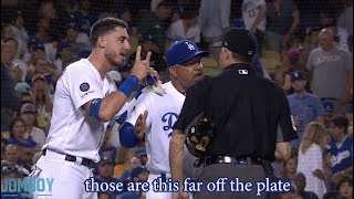 Cody Bellinger tells the ump how far off the plate the pitches were and gets ejected a breakdown [upl. by Cora267]