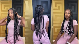 Knotless Large Braids With Curls  Coi Leray Inspired Braids  Ft Darling USA Braiding Hair [upl. by Scuram]