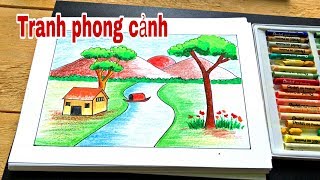 Cách vẽ tranh phong cảnh thật đơn giản  How to draw landscape very easy [upl. by Ehav278]